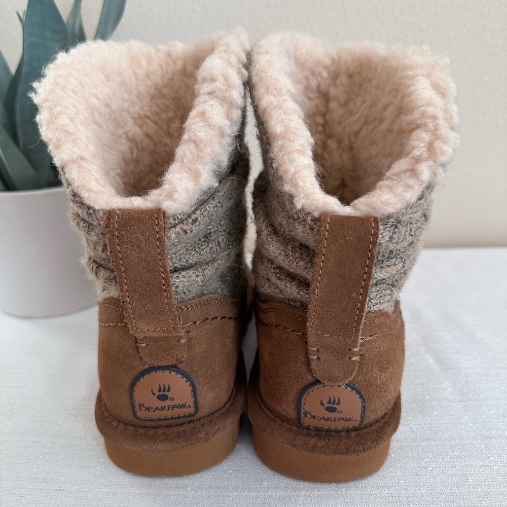 BearPaw Tan Suede/Sweater Fur Insulated Weatherproof Boots Women’s 7 - Picture 10 of 14